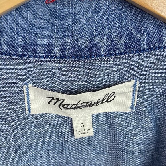 Madewell Denim Lace-Up Shirt Chester Wash Chambray Blue Size Small Popover‎ Boho - Picture 4 of 8